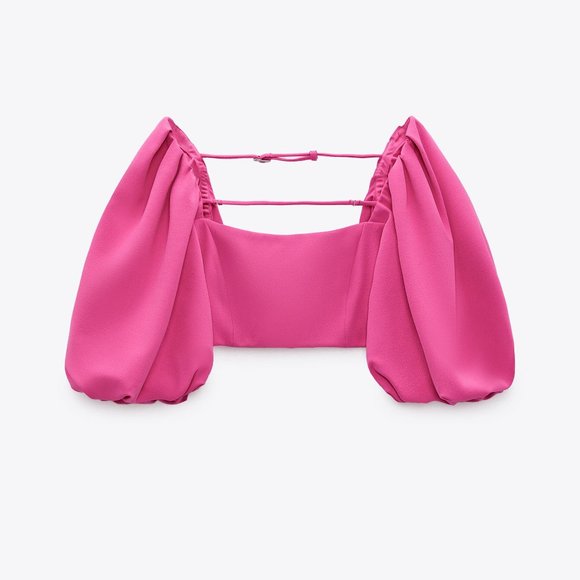 Zara Balloon Crop Top Pink Size Small NWT - Picture 2 of 8